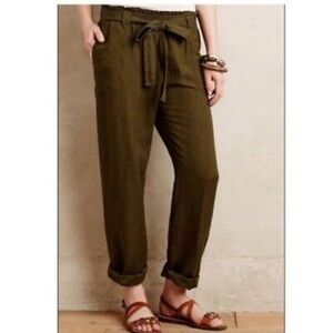 Cartonnier by Anthropologie Army Green Linen Blend Pants